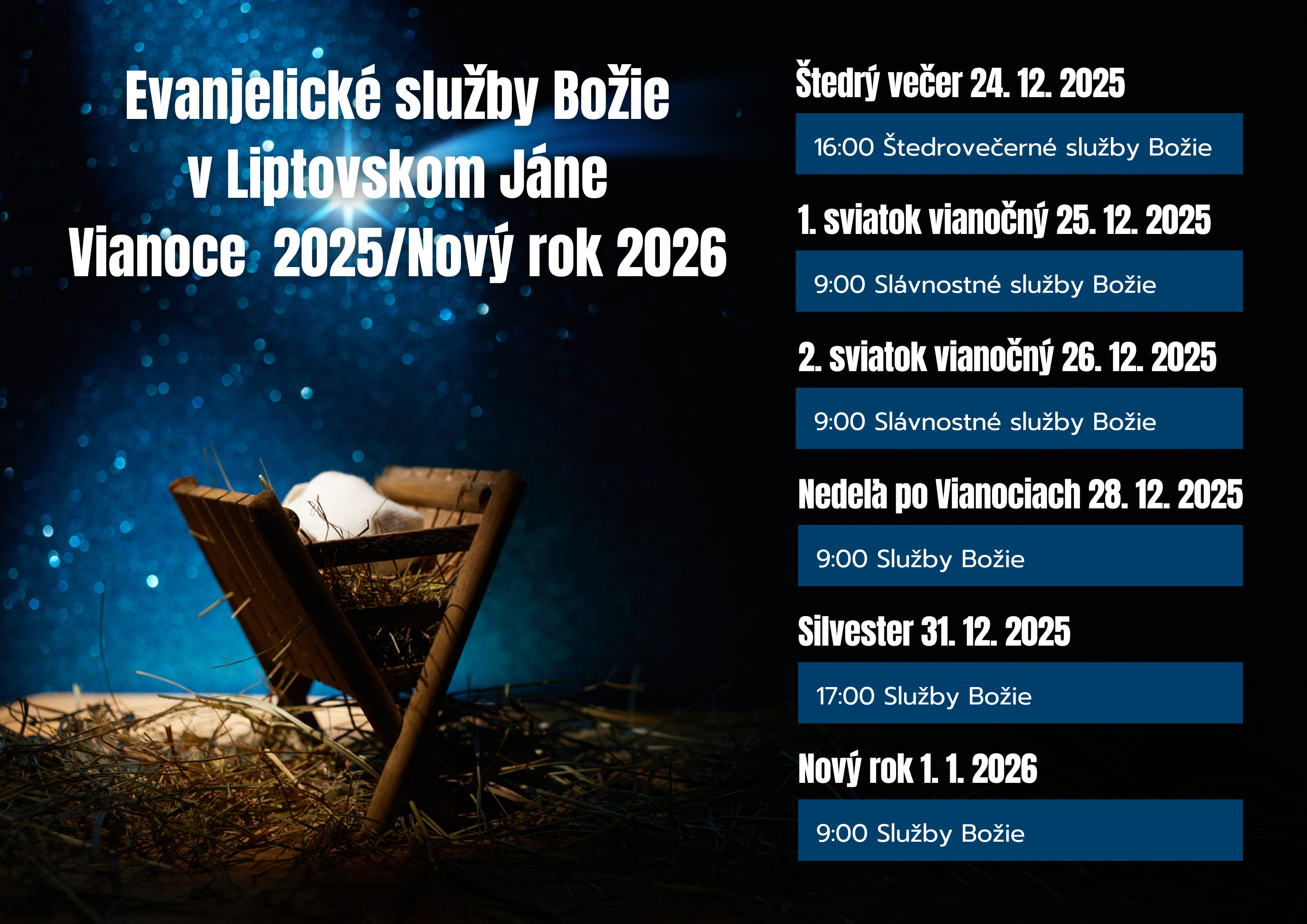 Služby Božie počas Vianoc 2025 a Nového roka 2026